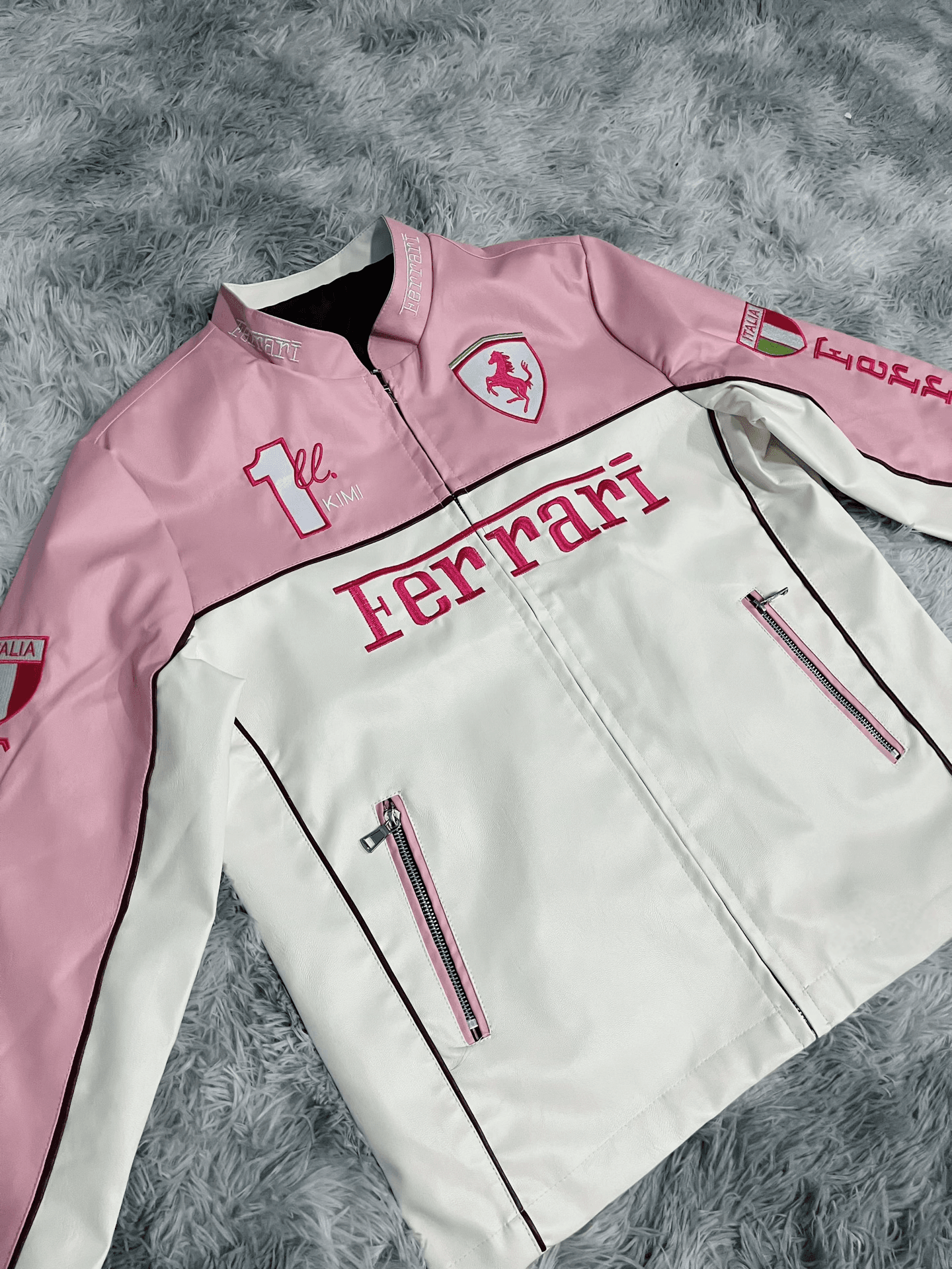 Limited Edition Pink Ferrari Leather Jacket – Exclusive Italian Designer Outerwear for Trendsetters