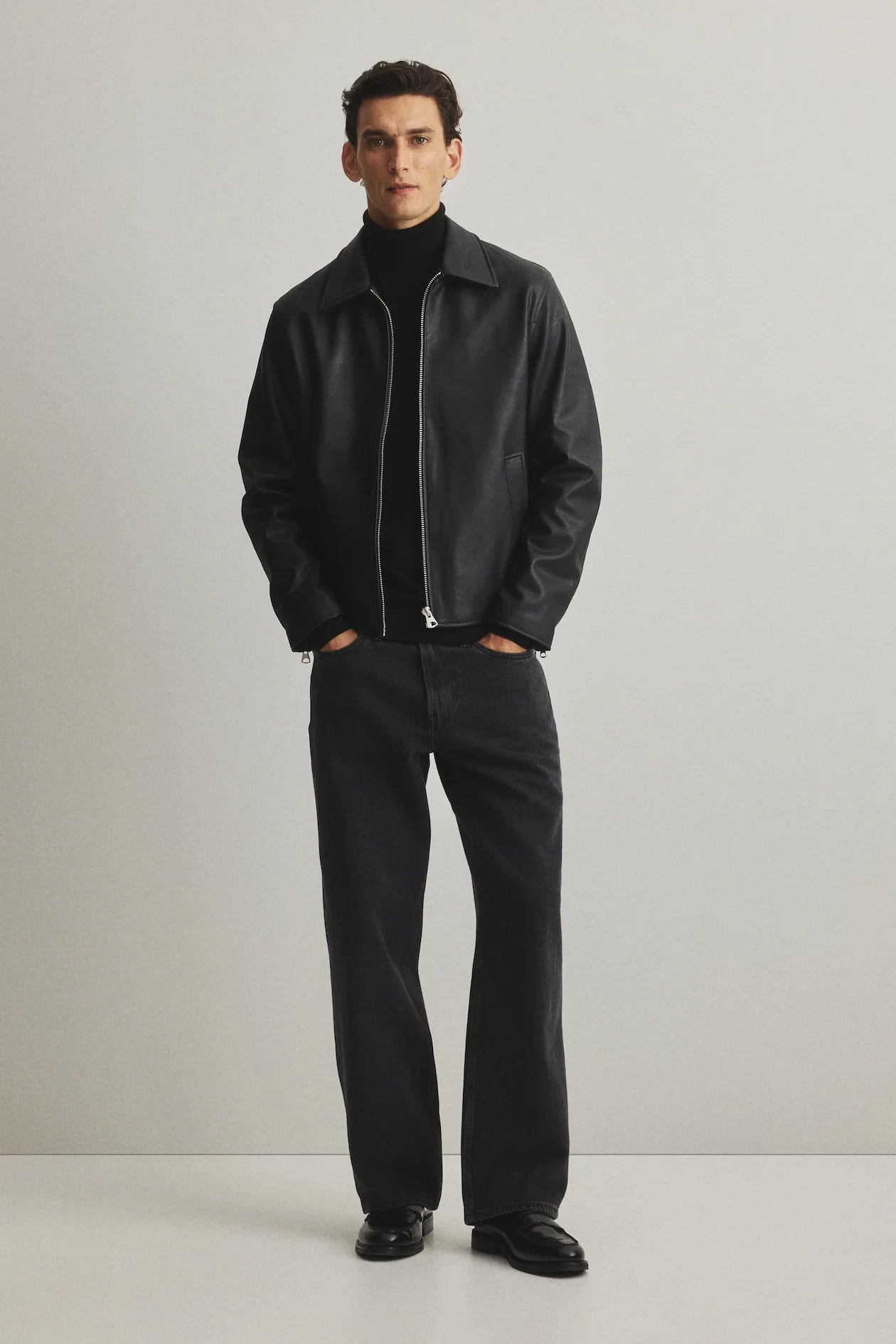 Black Boxy Leather Jacket - Cropped Fit - image 2