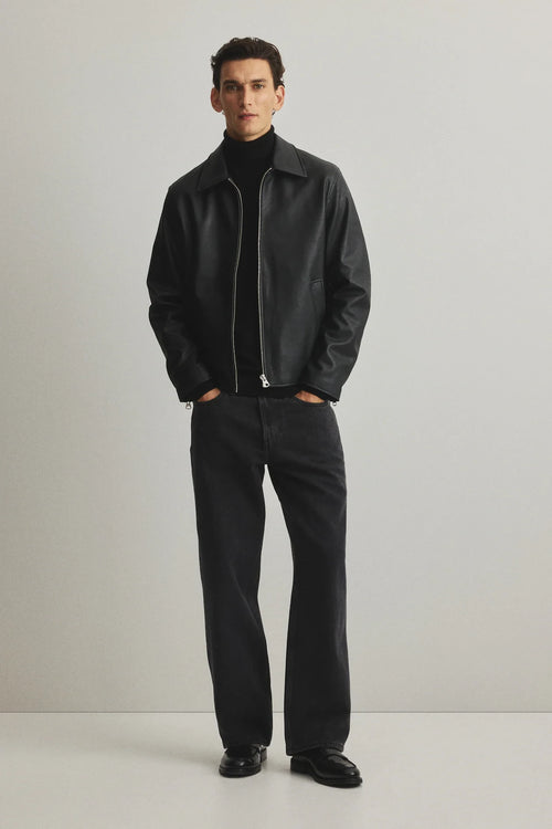 Black Boxy Leather Jacket - Cropped Fit - image 2