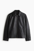 Black Boxy Leather Jacket - Cropped Fit