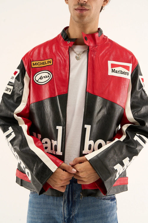 Black Marlboro Leather Racing Jacket – F1 Style - image 2