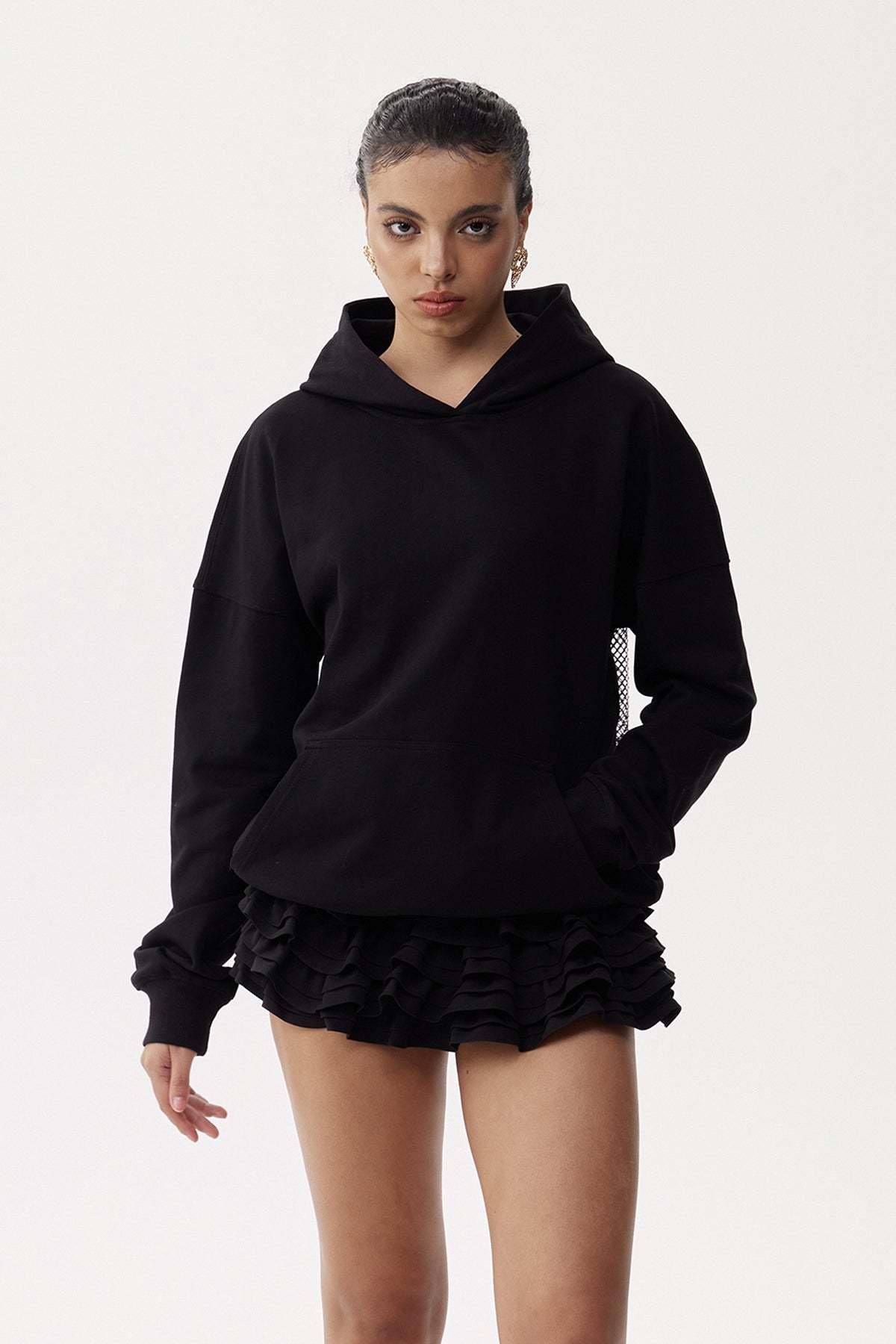 Black Rhinestone Hoodie with Back Net Sparkle | Exotix - image 2