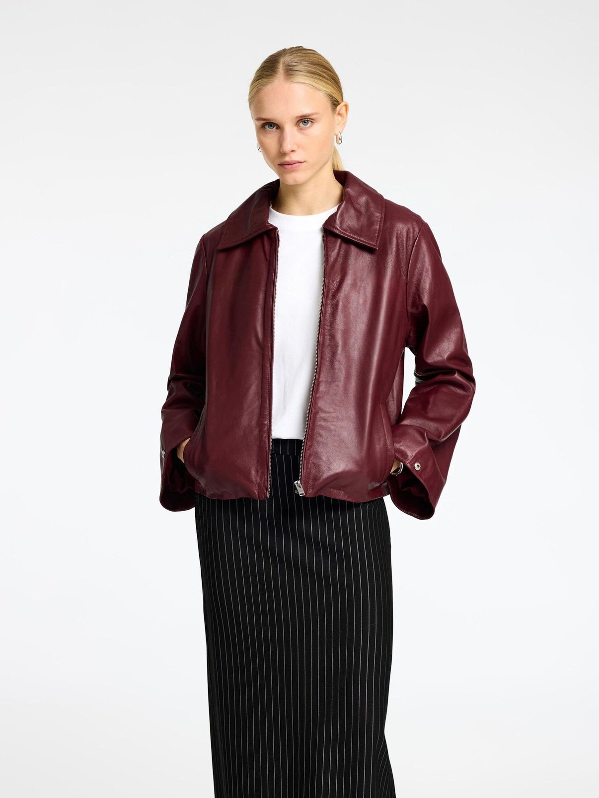 Burgundy Crop Leather Jacket – Premium Streetwear | Exotix