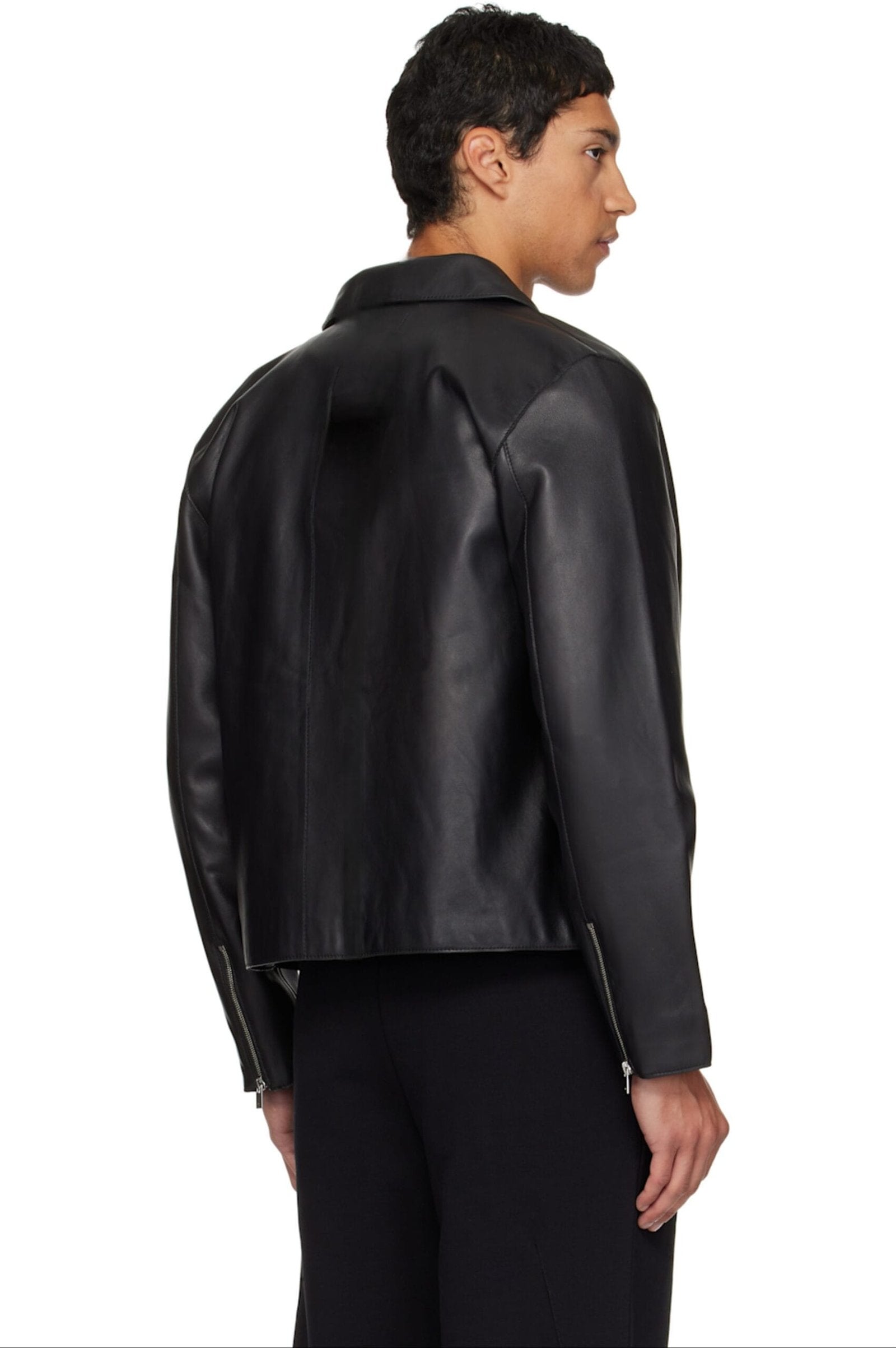 Black Cropped Leather Jacket for Men & Women – Exotix Streetwear - image 2