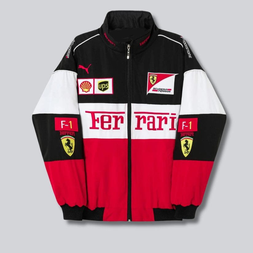 Tri-Colour Ferrari F1 Vintage Racer Jacket | Classic Racing Style