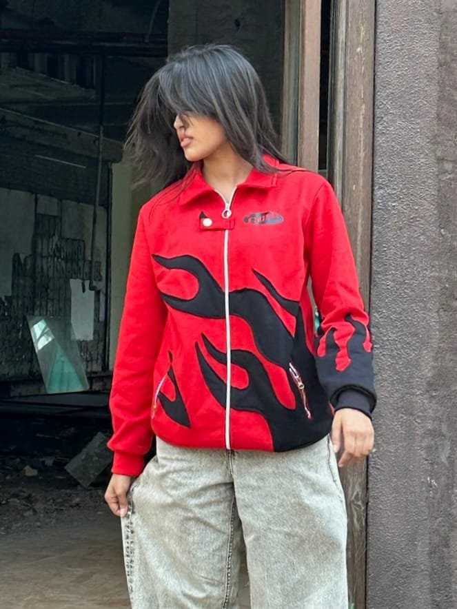Exotix Red Flame Patch Jacket | Bold Motorsport-Inspired Streetwear - image 2