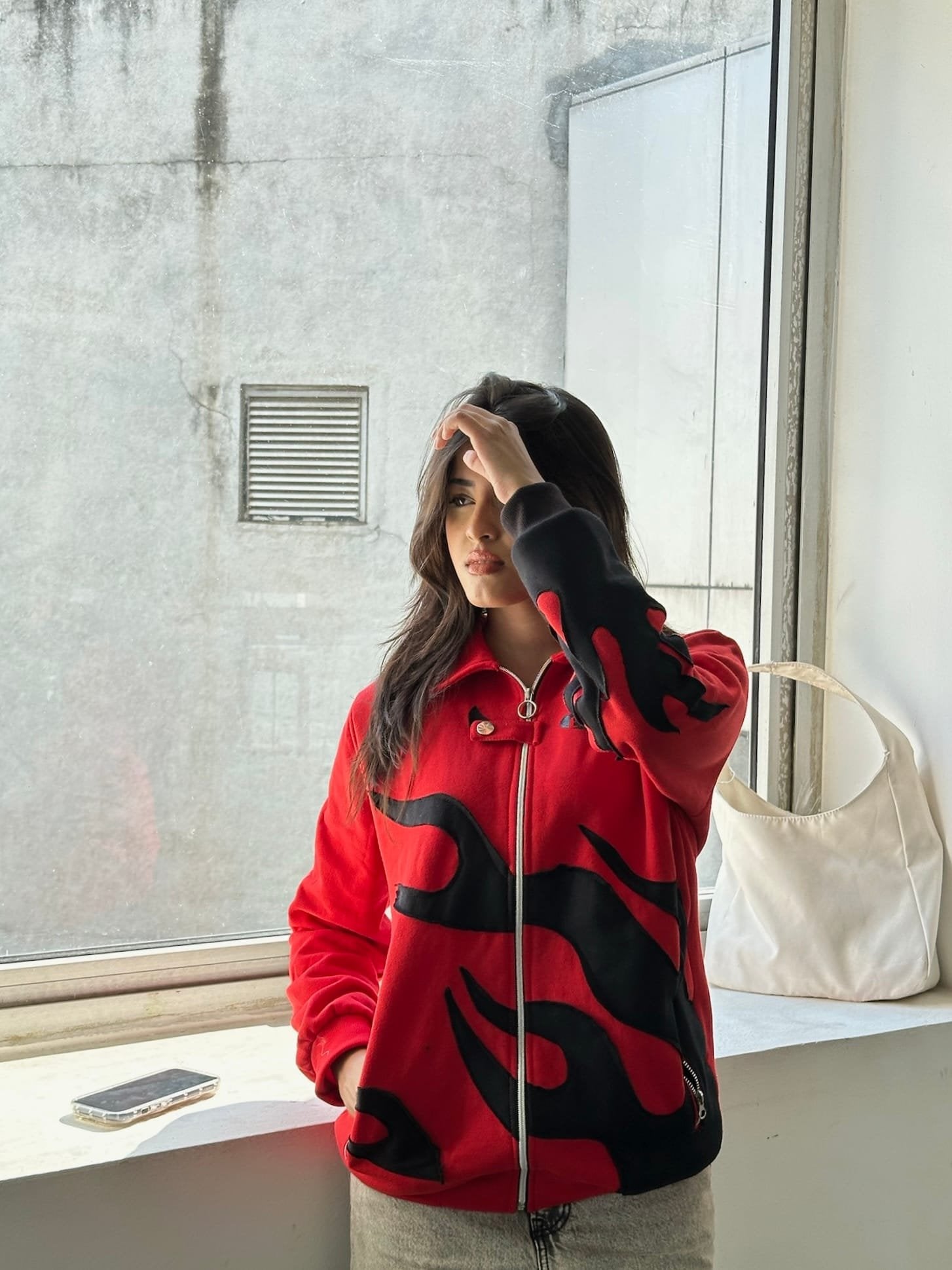 Exotix Red Flame Patch Jacket | Bold Motorsport-Inspired Streetwear