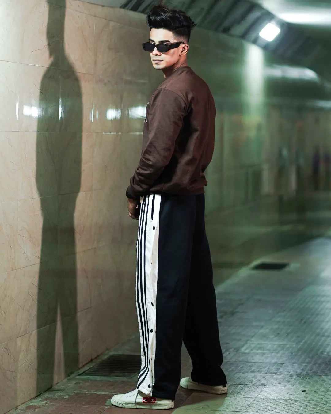 Black snap button trackpant with Exotix brown sweatshirt - image 2