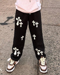Exotix Aesthetic Straight fit Cross Printed Baggy Pant For Men's
