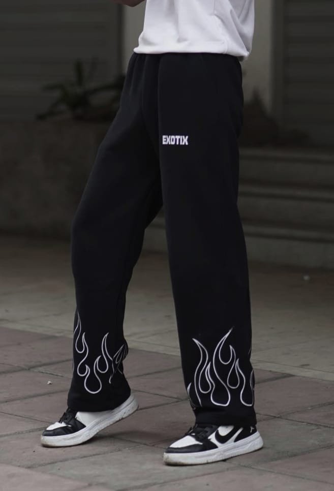 Flame Printed Black Straight Fit Baggy Pant | Fire Style by Exotix - image 2