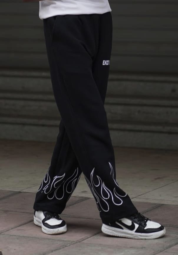 Flame Printed Black Straight Fit Baggy Pant | Fire Style by Exotix - image 3