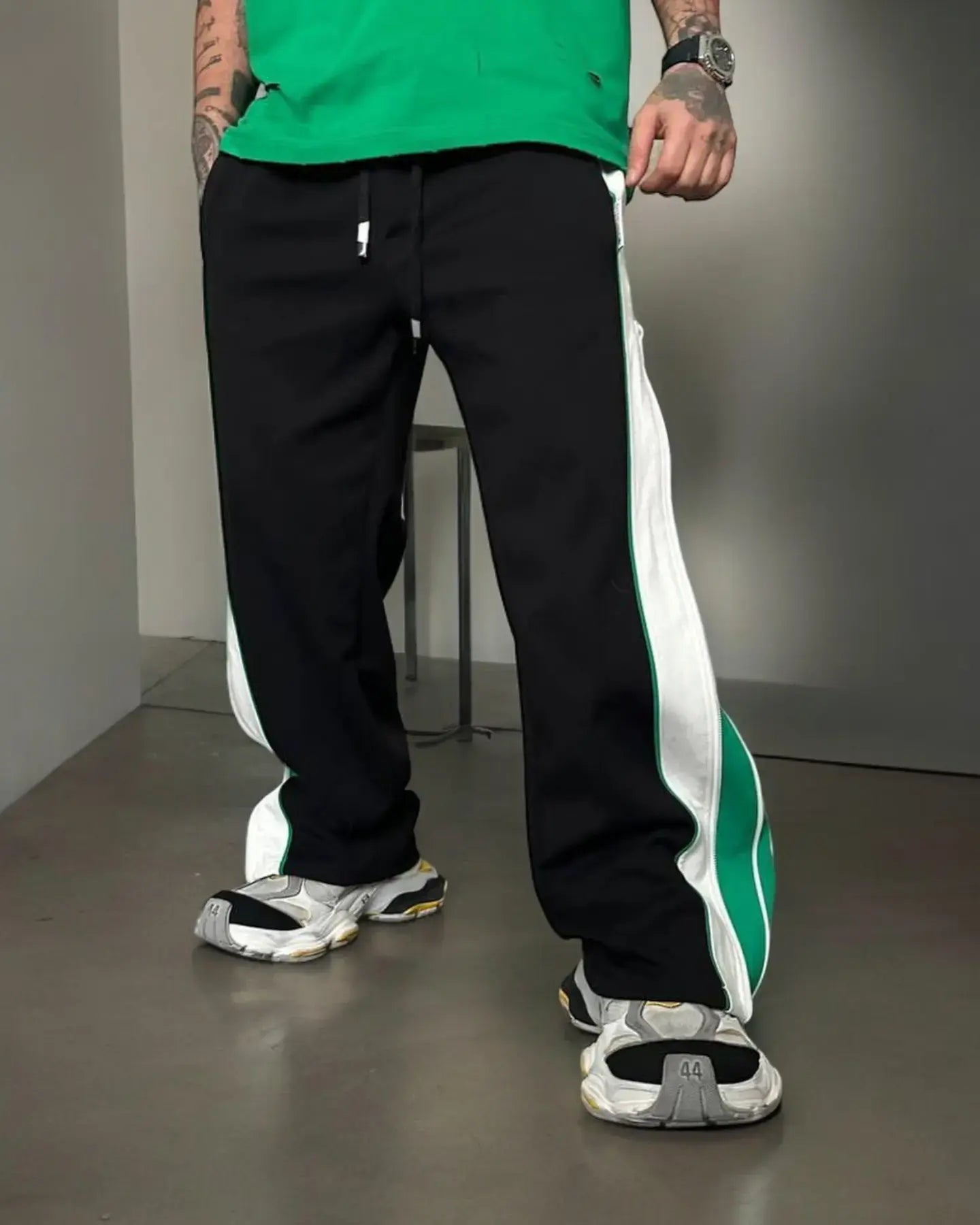 Exotix Green Straight Fit Baggy Pants 3 Way Zip Up Joggers - image 2