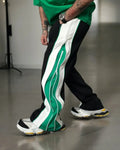 Exotix Green Straight Fit Baggy Pants 3 Way Zip Up Joggers