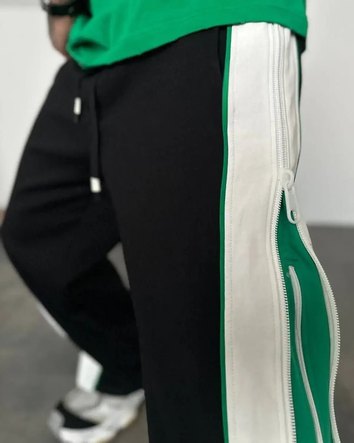 Exotix Green Straight Fit Baggy Pants 3 Way Zip Up Joggers - image 3