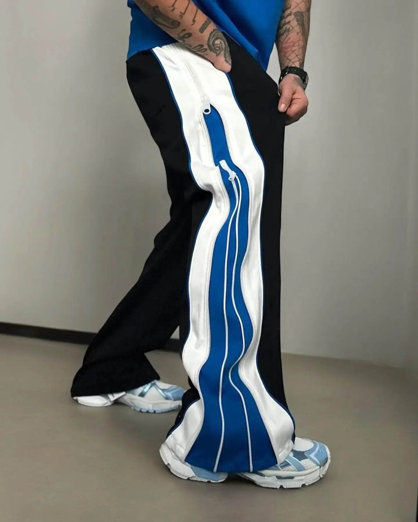 Exotix Double Zip Blue Wide Leg Zip Up Baggy Pants - image 3