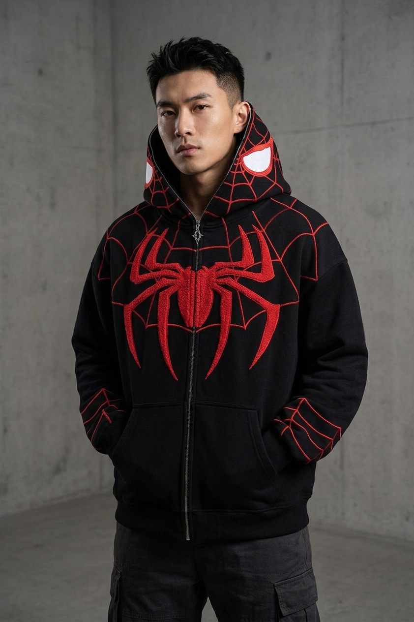 Spiderman Embroidered Hoodie – Real Embroidery, Not Print