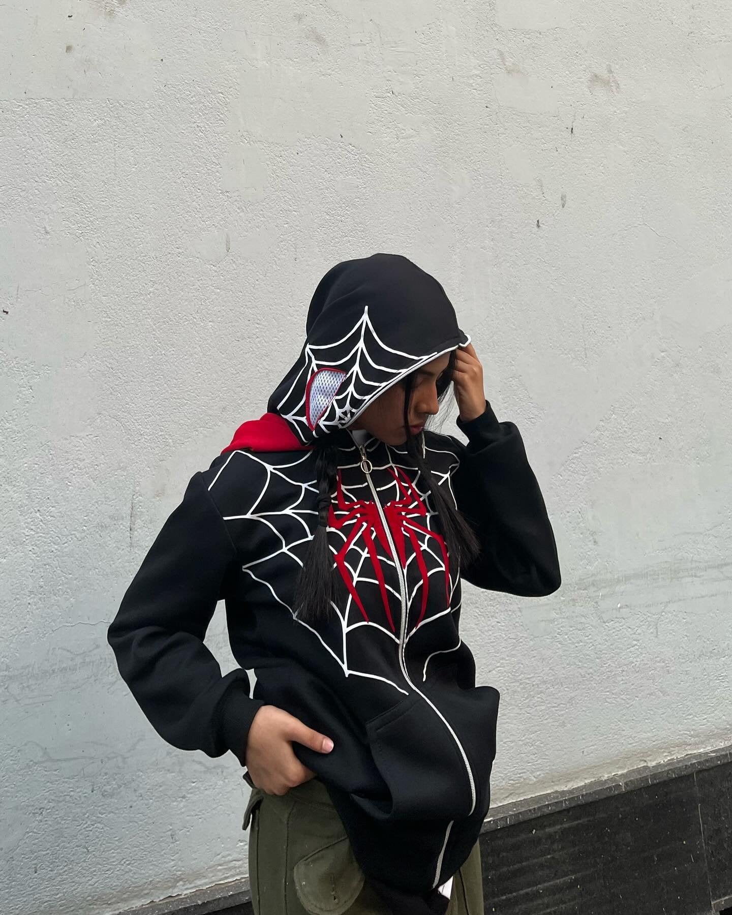 Black Double Cap Spider Man Full Zip Hoodie - image 4