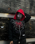 Black Double Cap Spider Man Full Zip Hoodie