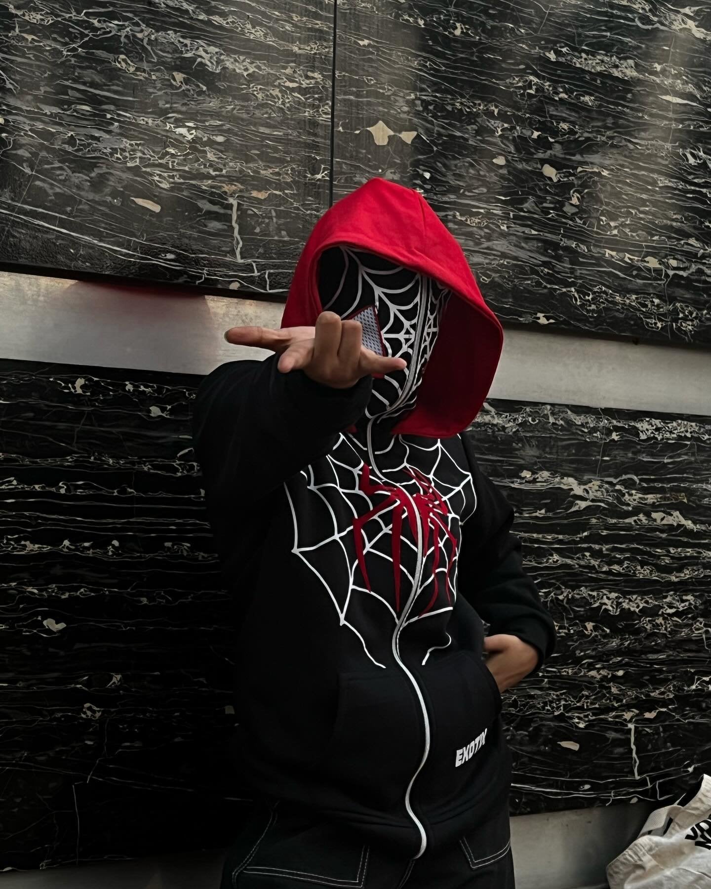 Black Double Cap Spider Man Full Zip Hoodie - image 2