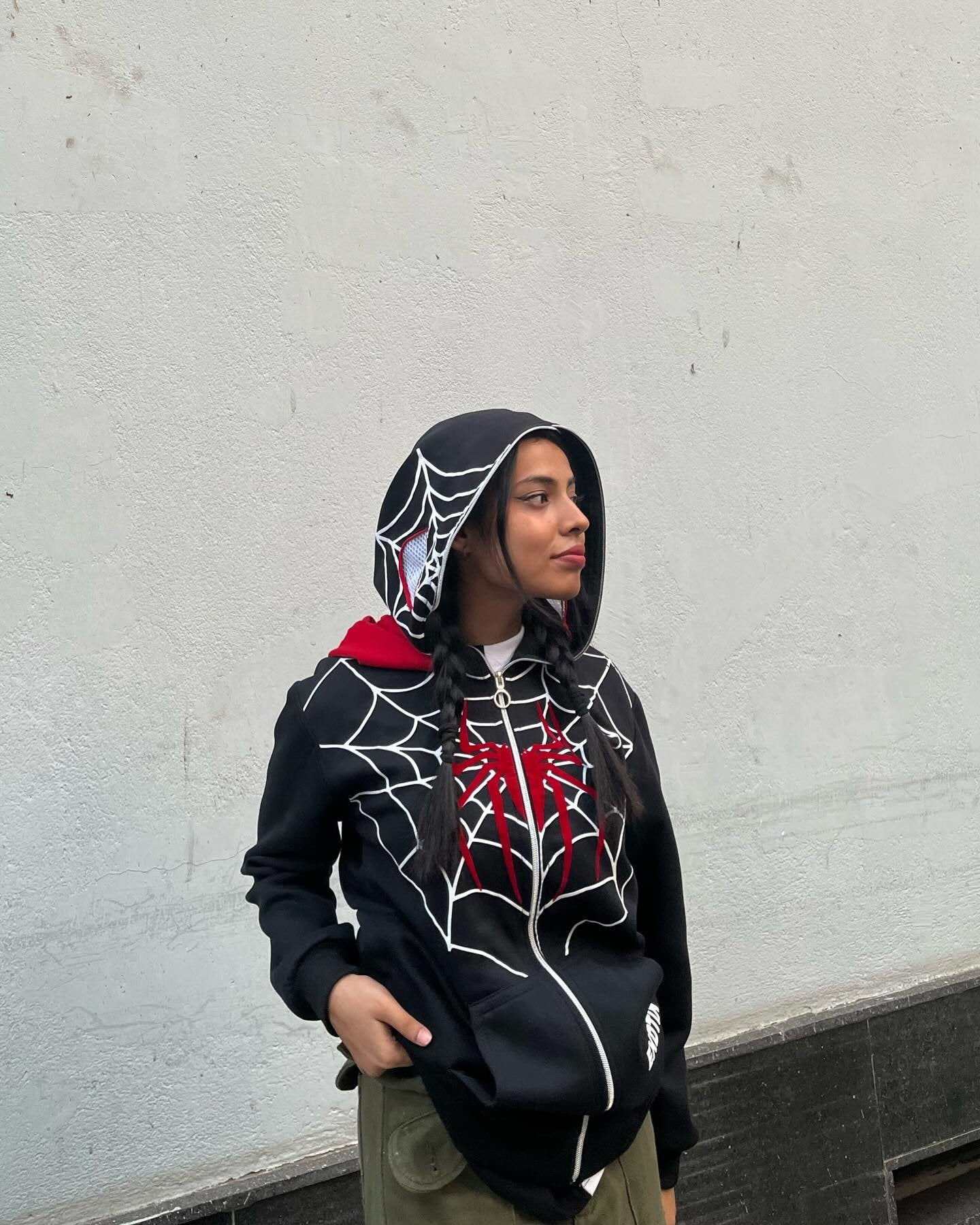 Black Double Cap Spider Man Full Zip Hoodie - image 5