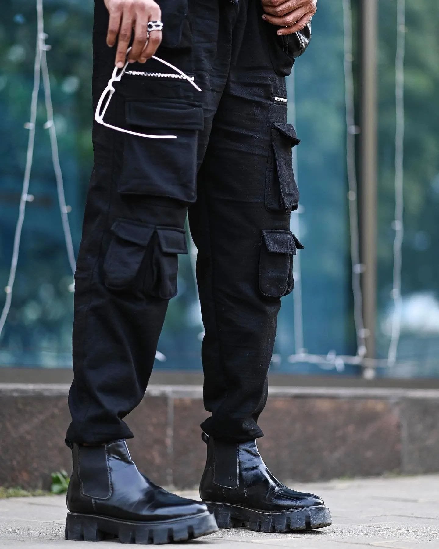 Multi Pocket Black Pant For Men's