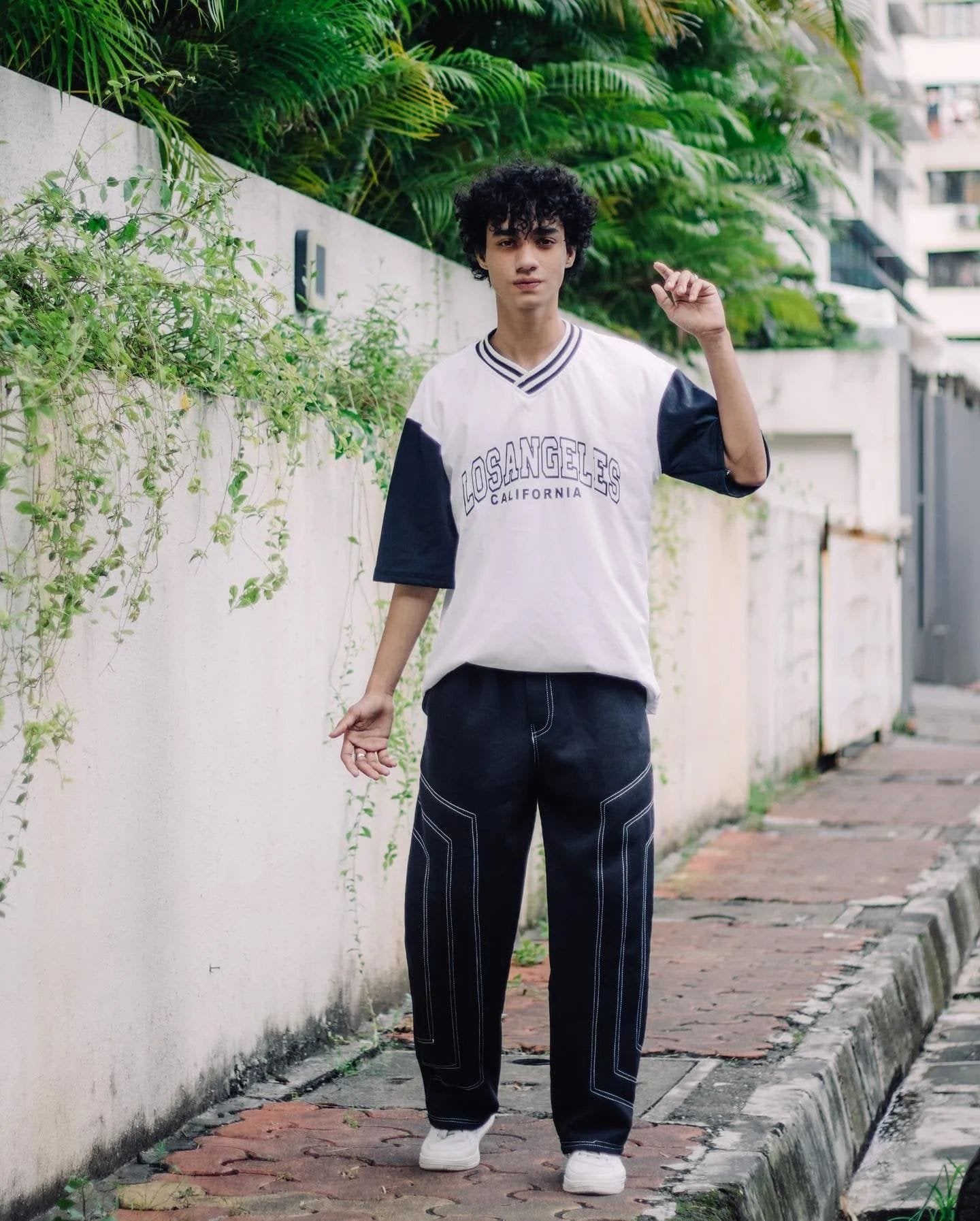 Black Contrast Stitch Baggy Track Pant - image 2