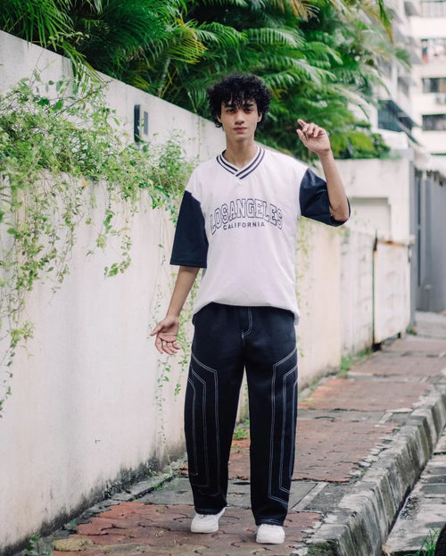 Black Contrast Stitch Baggy Track Pant - image 2