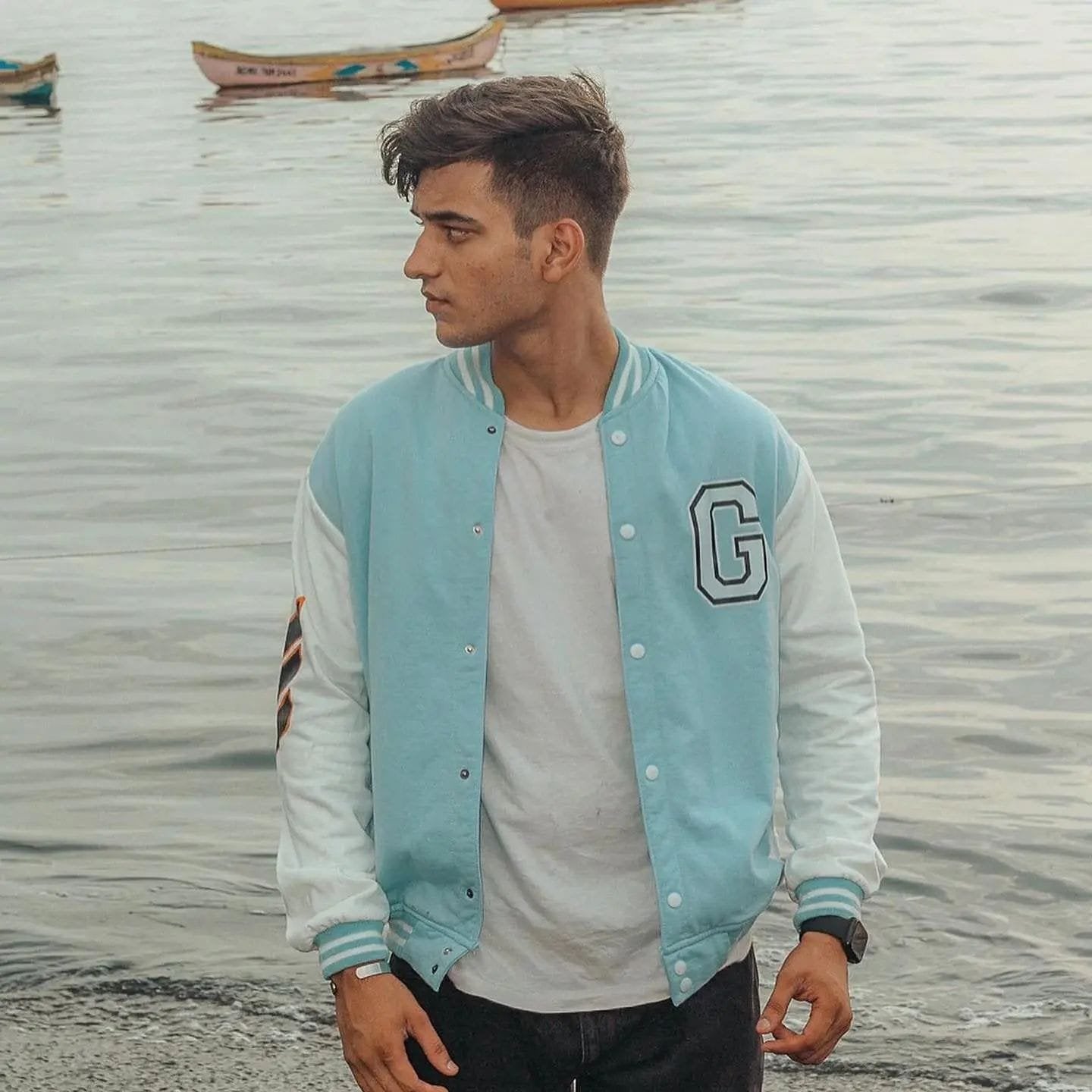 Sky Blue Varsity Jacket For Men's