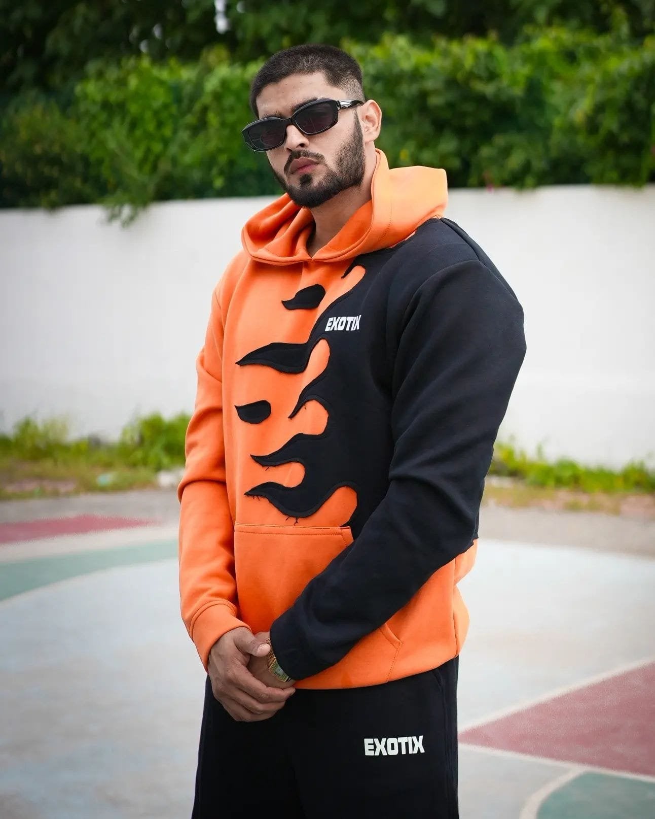 Orange Black Fire Hoodie With Black Fire Track Pant - image 2