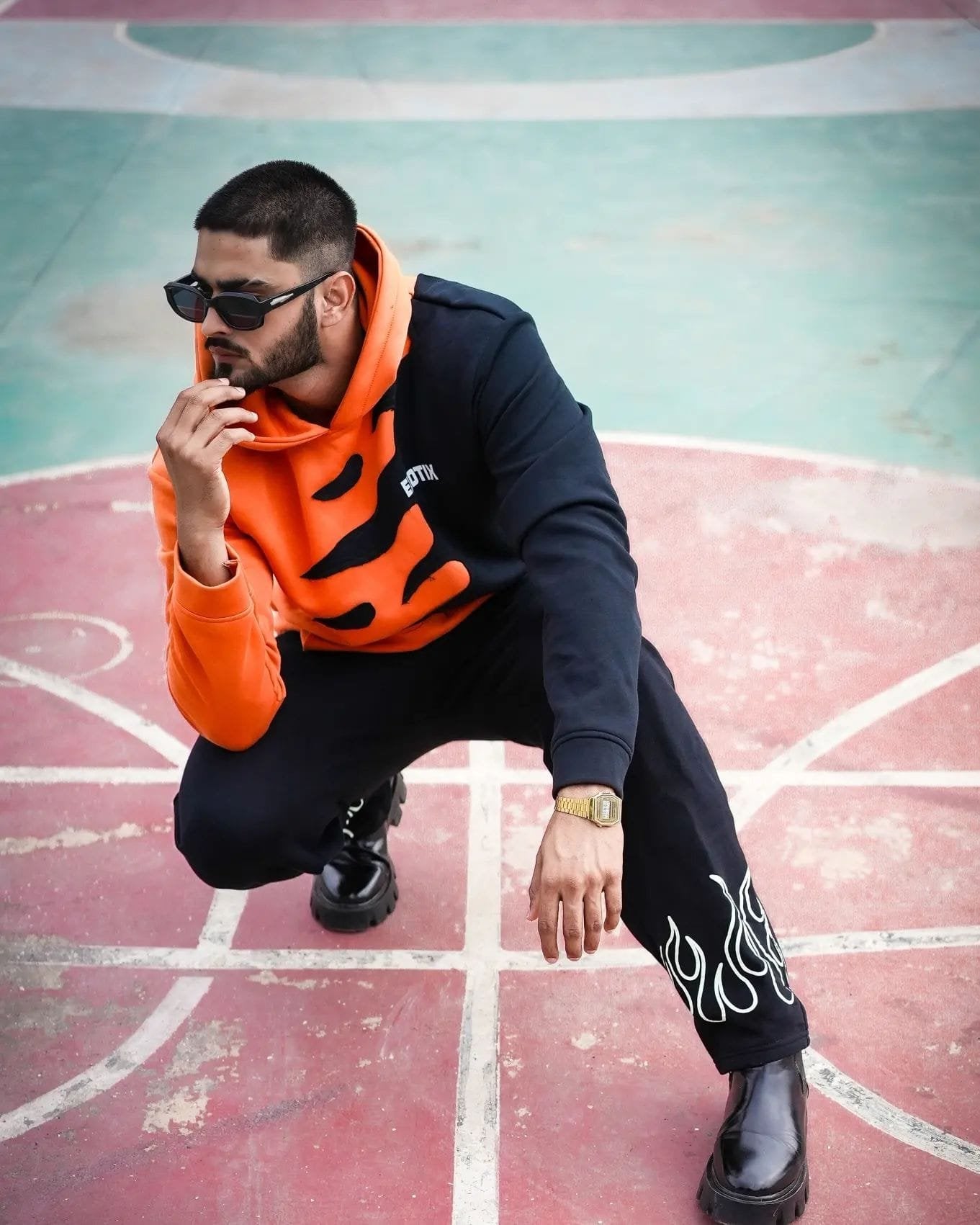 Orange Black Fire Hoodie With Black Fire Track Pant - image 4
