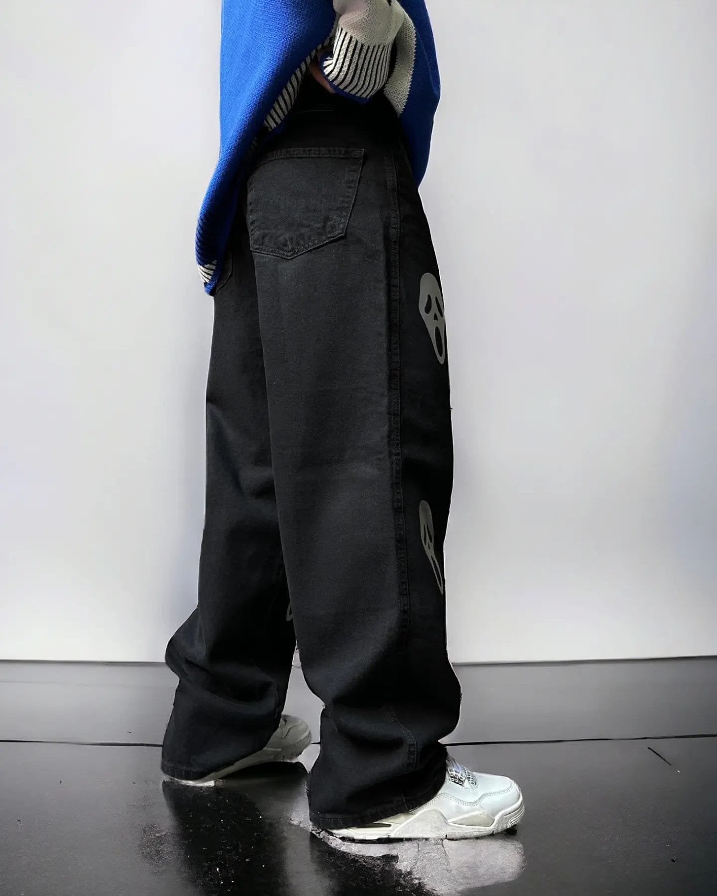 Exotix Skull Printed Aesthetic Streetwear Straight Fit Baggy Jeans - image 2