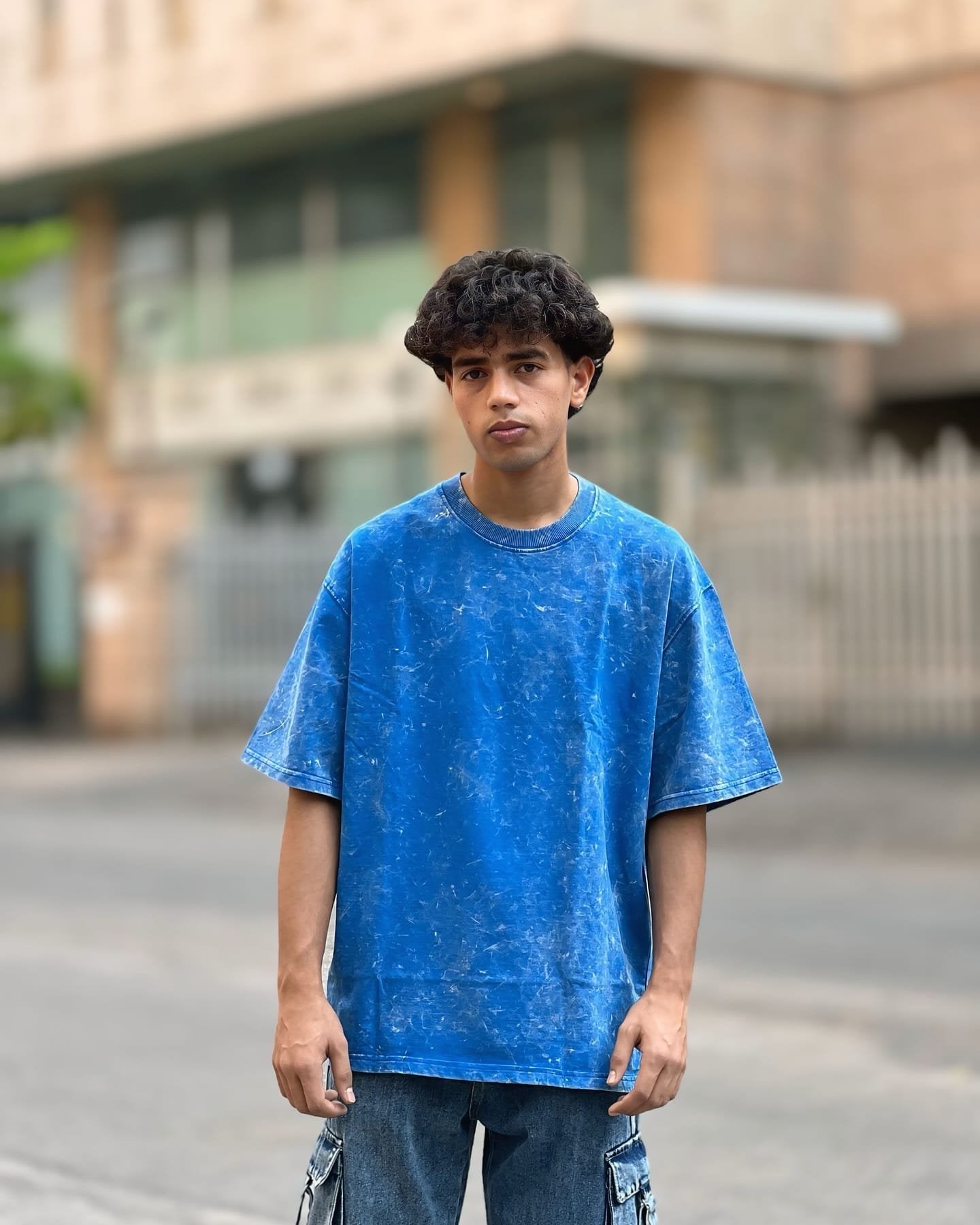 Royal Blue Acid Wash Oversized T-Shirt – Unisex Summer Streetwear Tee