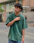 Exotix Bottle Green Acid Wash Oversized T-Shirt | Unisex Trendy Summer Wear