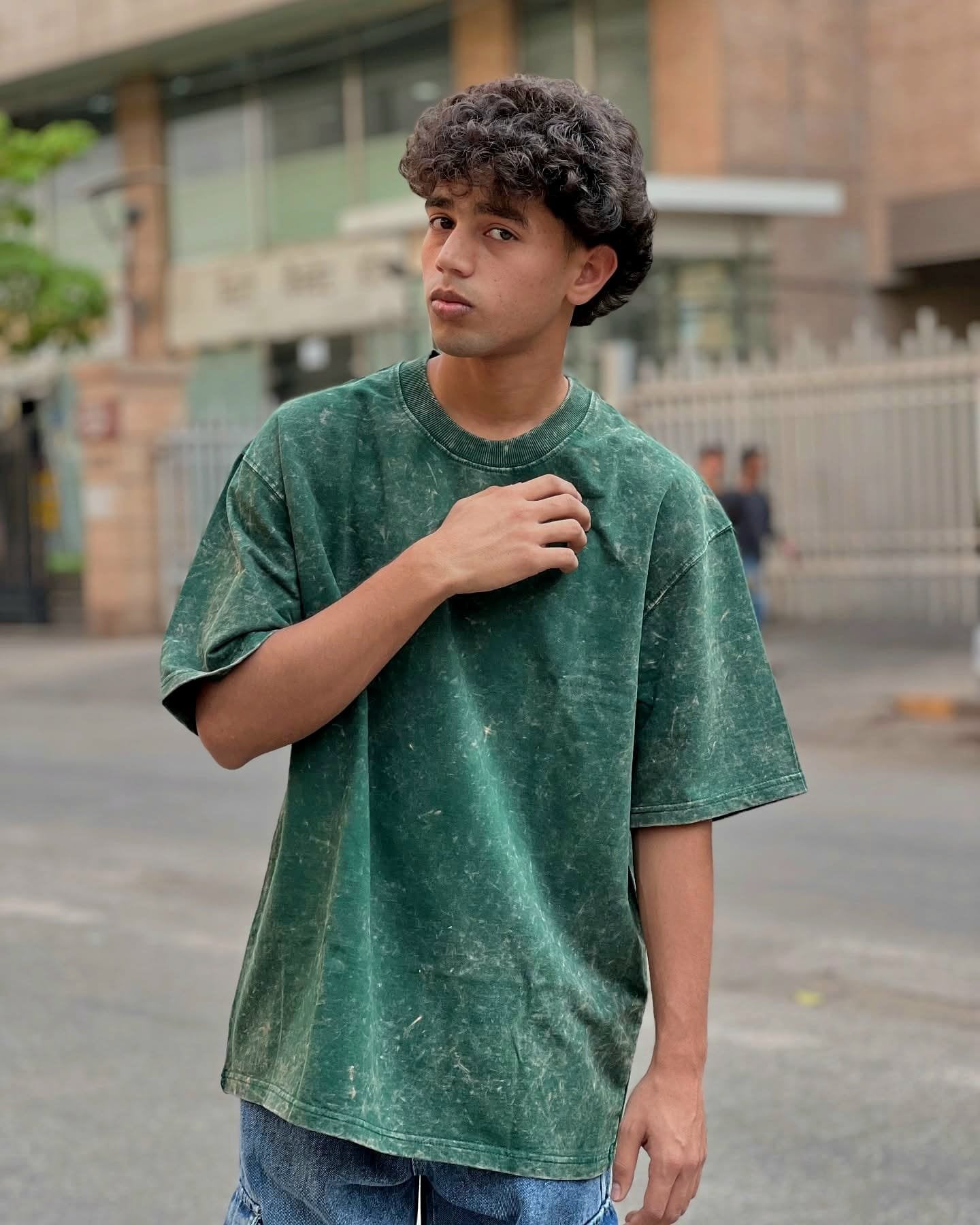 Exotix Bottle Green Acid Wash Oversized T-Shirt | Unisex Trendy Summer Wear