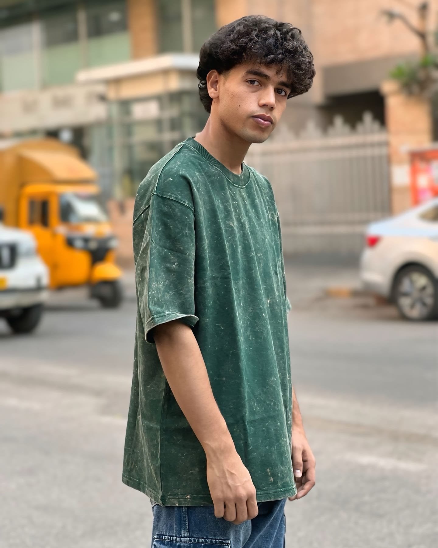 Exotix Bottle Green Acid Wash Oversized T-Shirt | Unisex Trendy Summer Wear - image 3