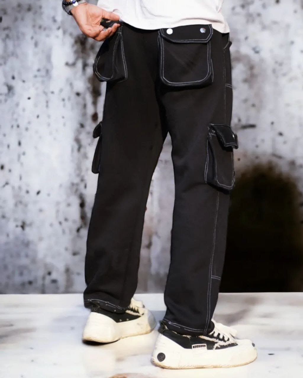 Black Contrast Stitching Straight Aesthetic Baggy Track Pant - image 4
