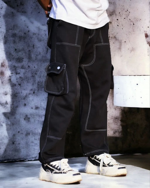 Black Contrast Stitching Straight Aesthetic Baggy Track Pant - image 2