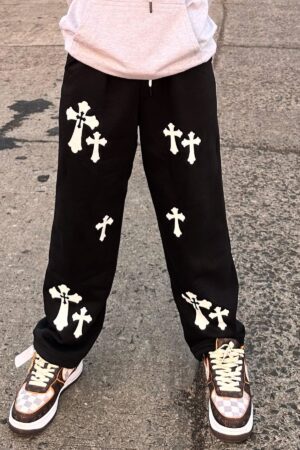 Exotix Aesthetic Straight fit Cross Printed Baggy Pant For Men's