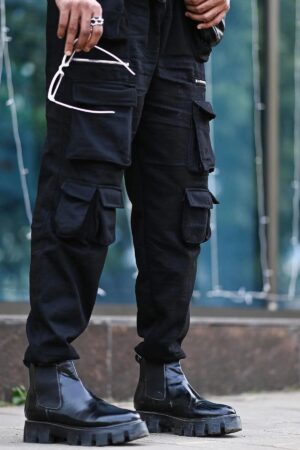 Multi Pocket Black Pant For Men's