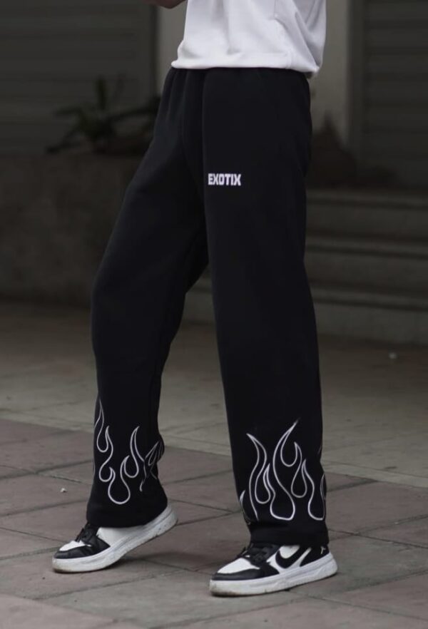 Flame Printed Black Straight Fit Baggy Pant | Fire Style by Exotix - Image 2