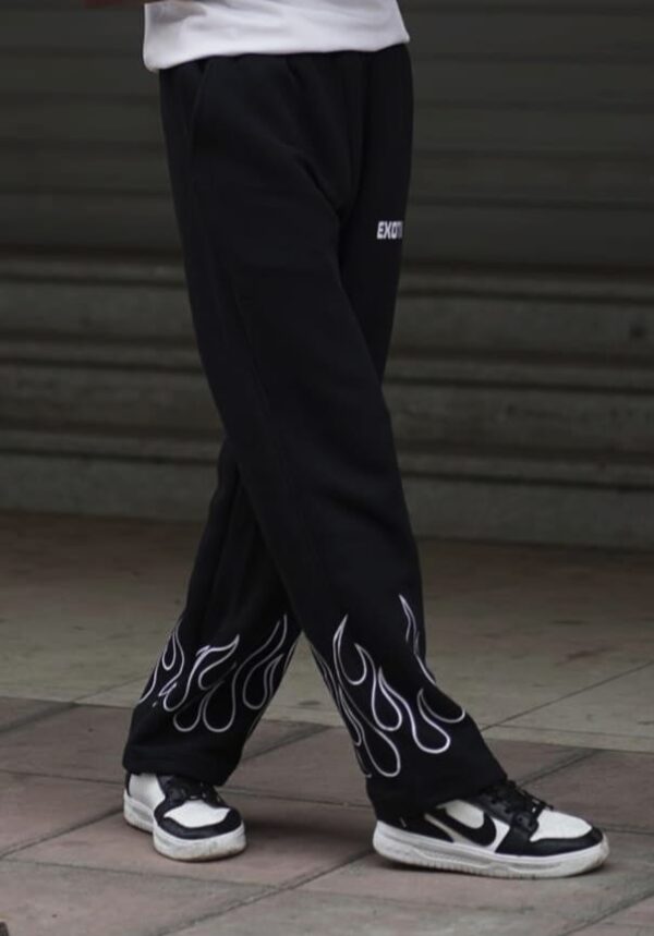 Flame Printed Black Straight Fit Baggy Pant | Fire Style by Exotix - Image 3