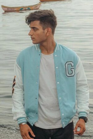 Sky Blue Varsity Jacket For Men's