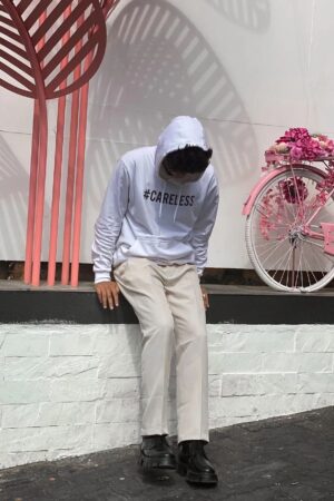 White Careless Printed Hoodie