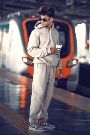 Grey Solid Co Ord Set For Mens