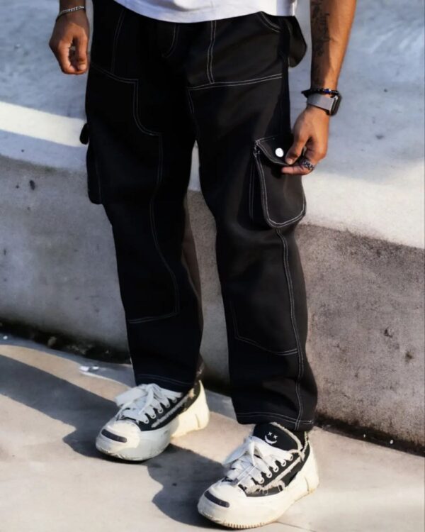 Black Contrast Stitching Straight Aesthetic Baggy Track Pant