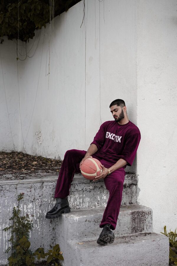 Exotix Maroon Velvet Co-Ord For Men - Image 2