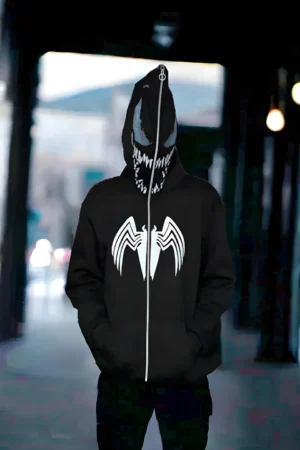 Exotix Black Venom Hoodie Marvel Inspired Zip Up Hoodie