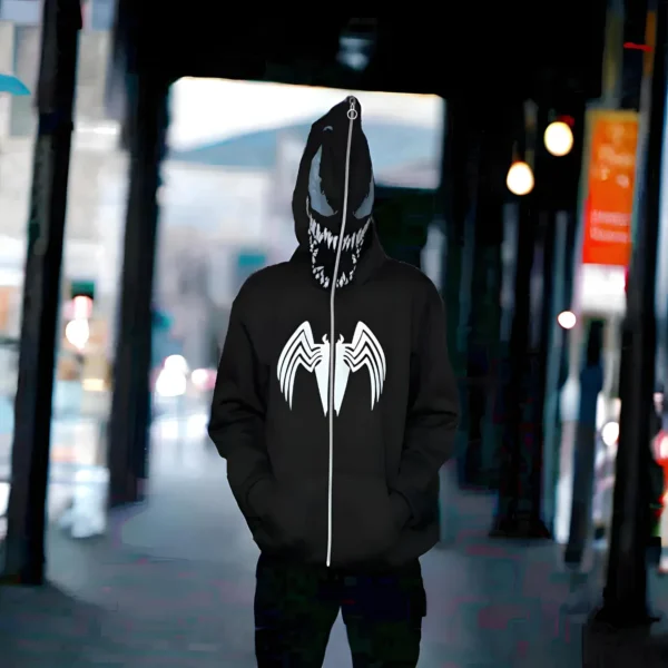 Exotix Black Venom Hoodie Marvel Inspired Zip Up Hoodie