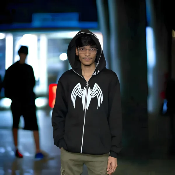 Exotix Black Venom Hoodie Marvel Inspired Zip Up Hoodie - Image 2