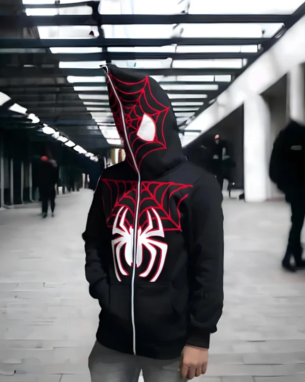 Black Spider-Man Hoodie Iconic Marvel Comics Zip Up Hoodie - Image 2